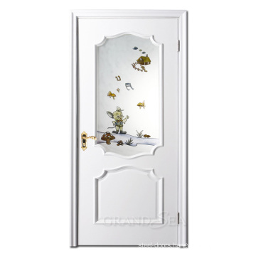 High Glossy Wood Skin Pasted Double Glass With Flower Decorative Fashion Style Single Solid Wood  Door